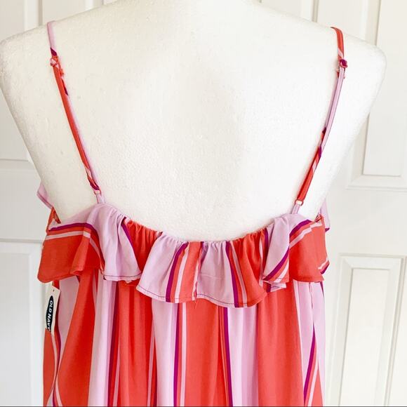 Old Navy Top Orange Purple Striped Ruffled Spaghetti Straps Crop Top Large NEW - Picture 5 of 12